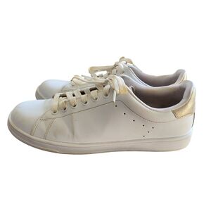 Women's White and Gold Casual Sneakers — Size 9.5